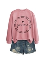 Rosa Sweatshirt mit 'Strong Amazing' Aufdruck und Details der zerrissenen Jeans-Shorts - Roségold (Schwarze Schrift)