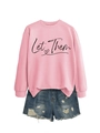 Flat lay of pink sweatshirt with Let Them script and distressed denim shorts on white background - Pink (Black Print)