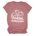 Detail of dusty pink crew neck T-shirt with vintage white Well well well text print - Rose Gold (White Font)