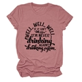 Detail of dusty pink T-shirt with black Well Well Well slogan and rolled cuff sleeves - Rose Gold (Black Font)