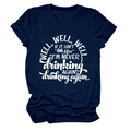 Detail of navy blue cotton t-shirt with white Well Well Well typography print - Navy Blue (White Font)