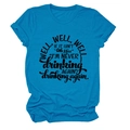 Sky blue cotton T-shirt with Well Well Well if It print and rolled sleeve detail - Lake Blue (Black Font)