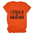 Détail du t-shirt en coton orange avec texte I COULD BE MEANER et manches à revers - Orange (Texte Noir)