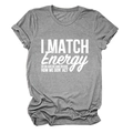 Detail of grey crewneck t-shirt fabric and white I MATCH ENERGY slogan print - S / Dark Gray (White Font)