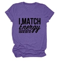 T-shirt violet chiné posé à plat avec impression texte noir I MATCH ENERGY - Violet (Texte Noir)