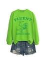 Sweatshirt vert néon avec imprimé FLUENT IN FOWL et short en jean vieilli assorti - Vert Fluorescent