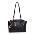 Minimalistische schwarze Shopper-Tasche mit Krokodilmuster und dekorativem Seidenschal - Schwarz