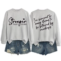 Detailed front and back view of grey sweatshirt with Stronger Than The Storm text print - S / Black Font / Gray
