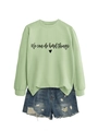 Sweat vert clair à col rond avec texte 'We can do hard things' et motif de coeur - Sweat-shirt Vert Olive (Police Noire)