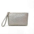 Silberne gewebte Clutch-Tasche mit goldenem Reißverschluss und Handschlaufe für Alltag - Silber
