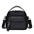 Borsa a tracolla multistrato in nylon nero con tracolla regolabile e manico superiore - Nero