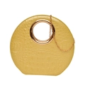 Yellow crocodile pattern handbag with gold metal ring handle and chain strap - Yellow