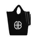 Borsa tote nera in pelliccia sintetica con tracolla larga ed emblema logo B - Nero