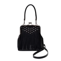 Sac à main vintage noir avec clous argentés et longues franges avec poignée supérieure - Noir