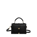 Classic black litchi pattern leather handbag with elegant gold buckle and top handle - Black