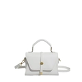 Elegant white pebbled leather mini crossbody bag with golden clasp and top handle - White