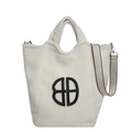 Borsa tote in pile bianco crema con logo B nero e tracolla larga in tessuto - Beige