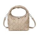 Bolso bandolera de piel trenzada gris beige con doble cremallera metálica elegante - Gris elefante
