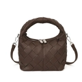 Bolso de mano en cuero trenzado marrón oscuro con técnica Intrecciato y cremallera doble - Marrón