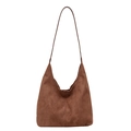 Minimalist brown suede hobo tote bag with center seam detail and slender shoulder strap - Brown