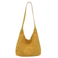 Minimalist yellow suede tote bag with vertical stitching and slim shoulder strap - Yellow