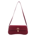 Retro burgundy suede baguette bag with minimalist gold buckle and slender shoulder strap - Burgundy