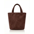 Minimalist tan suede tote bag with large capacity and dual handles on white background - Brown