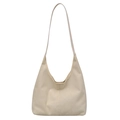 Minimalist beige hobo tote bag in soft brushed canvas with slim shoulder strap - White