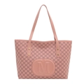 Pink monogram tote bag with gold rivets and leather texture on a clean white background - Without Pendant / Pink