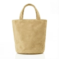 Minimalist beige suede bucket bag with round bottom and soft corduroy texture - Beige