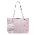 Borsa tote in velluto rosa con stampa floreale, catena d'argento e ciondolo a nuvola - Con Ciondolo a Nuvola / Rosa