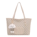 Sac fourre-tout beige avec imprimés lettre M et un joli charme de nuage en peluche - Avec Pendentif Nuage / Blanc