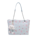 Borsa a tracolla azzurra con rose rosa, fiocchi e ciondolo a forma di nuvola morbida - Con Ciondolo a Nuvola / Blu
