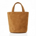 Minimalist brown suede bucket bag with large capacity and smooth top handles - Brown