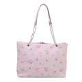 Pink floral bucket bag with rose print and silver chain strap in a sweet trendy style - No Pendant / Pink