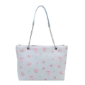 Floral print tote bag with blue background and silver metal chain strap for women - No Pendant / Blue