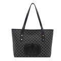 Black tote bag with M-letter monogram print and gold rivet details for women - Without Pendant / Black