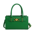 Chic green leather crossbody bag with golden heart buckle and top handles - Green