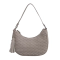 Fashionable taupe pleated underarm bag with crescent shape and tassel detail - Gray