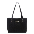 Vintage leopard print tote bag in black suede with gold fashion plaque and long shoulder straps - Black