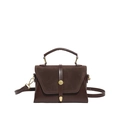 Borsa a tracolla retrò marrone scuro con manico e fibbia dorata in stile minimalista - Marrone