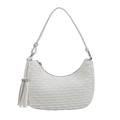 Chic white pleated crescent shoulder bag with tassel and rhinestone detail charm - White