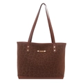 Large vintage leopard print tote bag with gold metal plate and brown shoulder straps - Brown