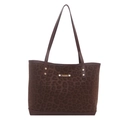 Dark brown leopard print tote bag with soft suede texture and leather handles - Brown