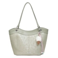 Light green faux leather tote bag with litchi texture and cute ice cream charm - Green