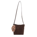 Brown leopard print crossbody bag with cute teddy dog plush pendant charm on white background - Brown with Pendant