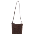 Sac seau rétro léopard pour femme avec bandoulière marron et texture en velours élégante - Style de base / Marron