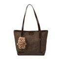 Grande borsa tote marrone scuro con motivo a gatto, finitura opaca e ciondolo a orsetto - Caffè con Pendente