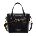 Classic black leather bucket bag for women with vintage gold hardware and crossbody strap - Solid Leather Style / Black