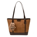 Grande borsa tote marrone con gatti a rilievo e ciondolo a forma di cucciolo - Marrone con Ciondolo